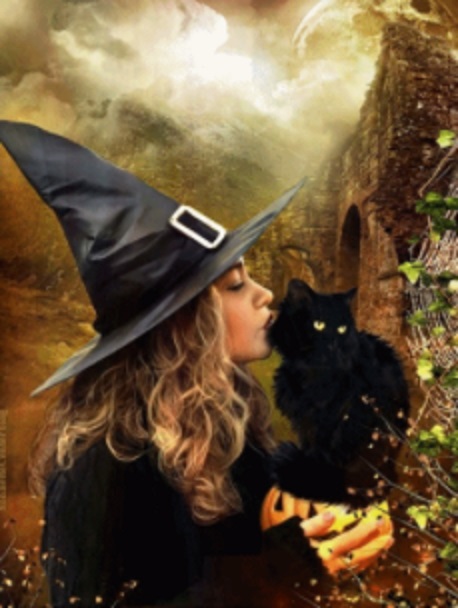 black cat with witch